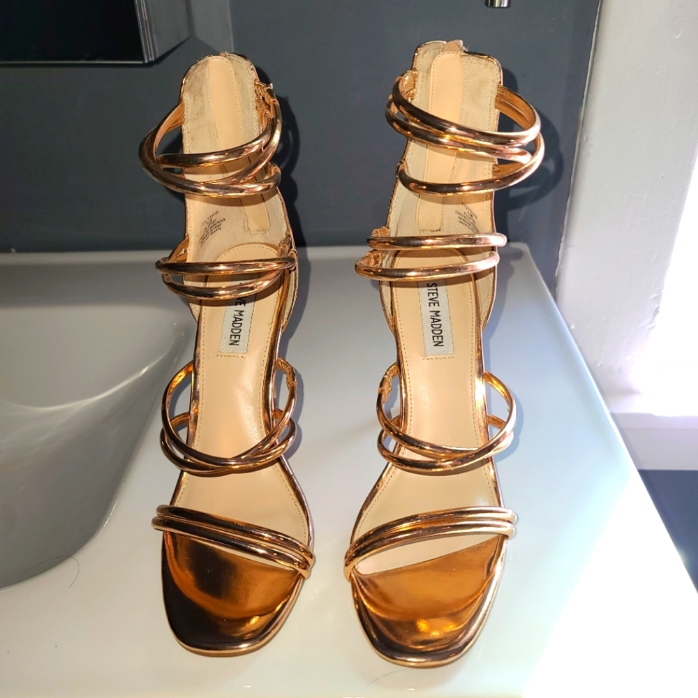 Steve Madden Strappy Rose Gold Heels 8.5